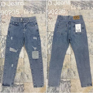 G.D.Jeans รุ่น 90235#กางเกงยีนส์ขายาวผ้าด้านเอวสูงทรงบอยสลิมสีอ่อน