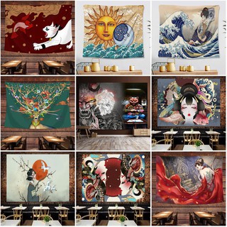 สุทธิผ้าพื้นหลังสีแดงอินญี่ปุ่น Ukiyo-e สักแขวนผ้าพรมห้องนอนห้องนอนหอพักตกแต่งผนังข้างเตียงผ้า