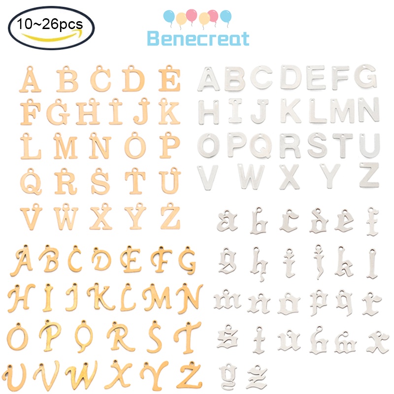 Benecreat 1 ชุด 304 ตัวอักษรสแตนเลสโกลเด้น A~Z 11x6~12x0.8 มม. หลุม: 1มม.26ชิ้น/ชุด