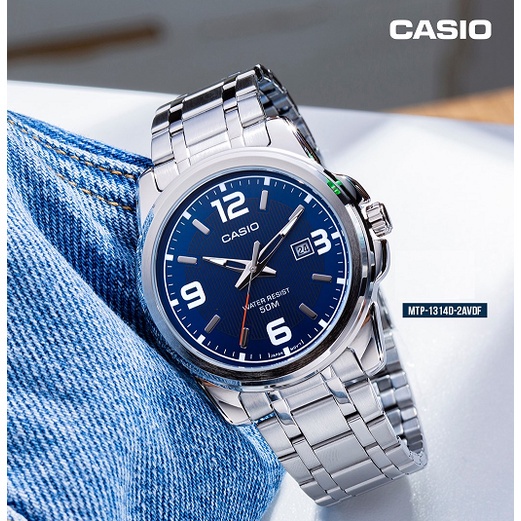 CASIO STANDARD นาฬิกาผู้ชาย รุ่น MTP-1314D-2AV สายสแตนเลส หน้าปัดสีน้ำเงิน - มั่นใจ ของแท้100% ประกันสินค้า 1 ปีเต็ม