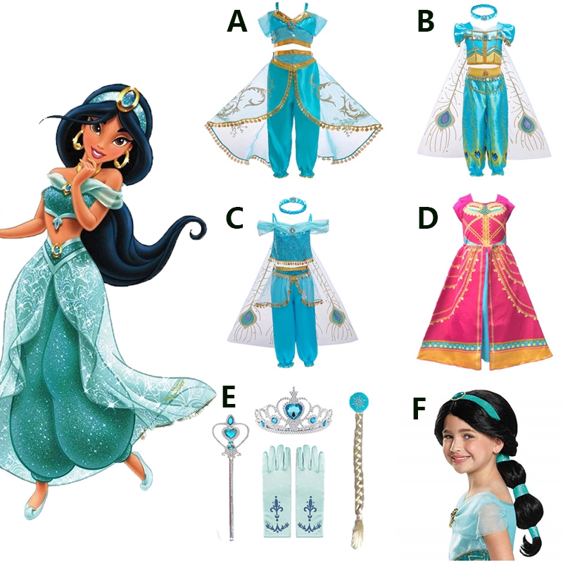 Aladdin's Lamp Princess Jasmine Dress Cosplay Christmas Halloween Costume Party Girls Fancy Outfit