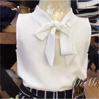 Mini Blouse with Bow Neckline in White เสื้อเด็ผู้หญิง สีขาว