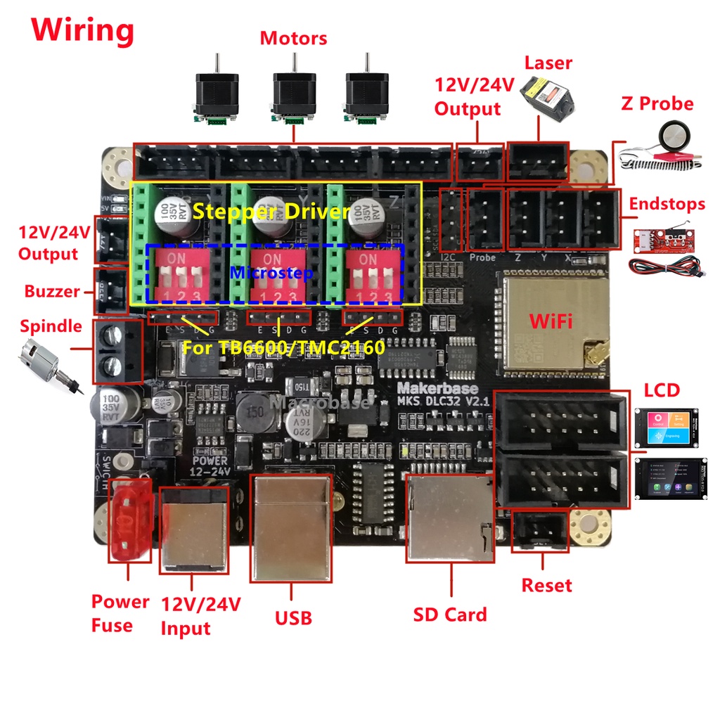【In Stock】grbl 32 bit CNC shield controller ESP32 WIFI MKS DLC32 V2.1 offline control board TS24 touchscreen for CNC eng #8