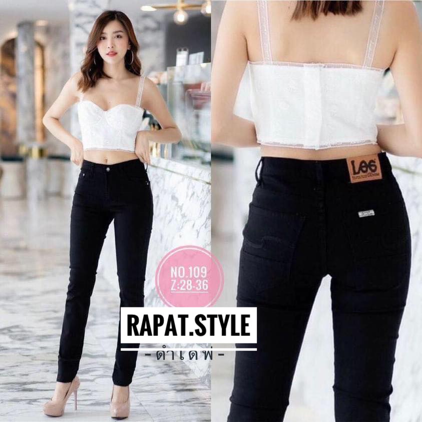 [สินค้าแนะนำl] เกงเกงชิโนสีดำผ้ายืดทรงเดฟเนื้อผ้ายืดตามตัวผ้า cottonเข้ารูปใส่สะ