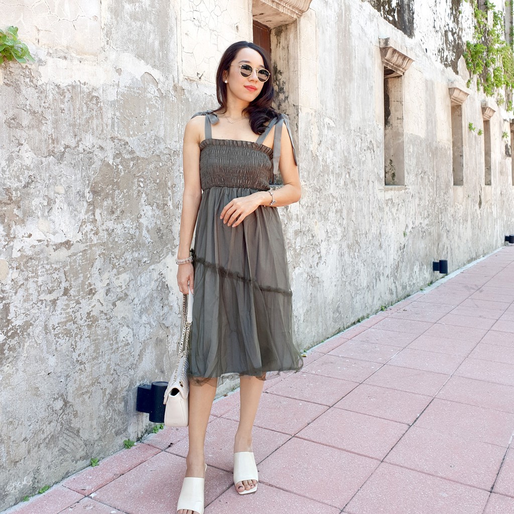 Ladyiconz-Olive Green Pretty Dress เดรสสายเดี่ยว ใส่ออกงาน