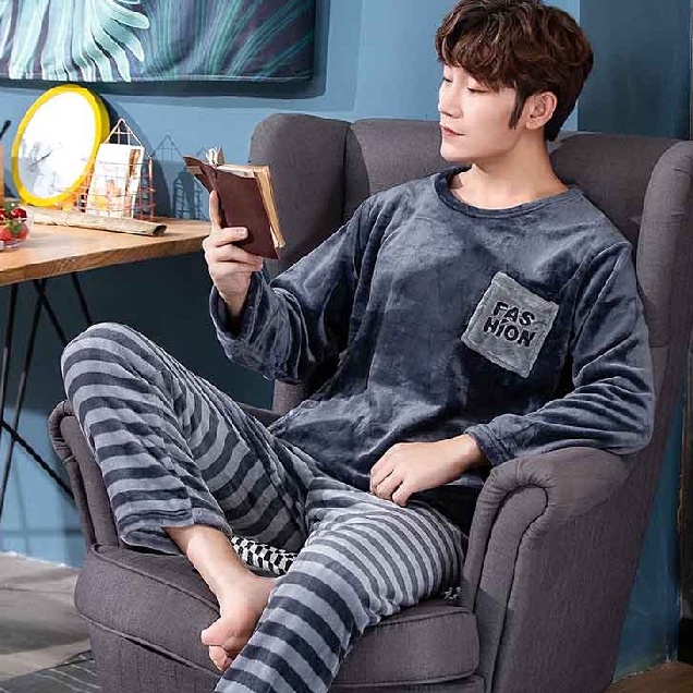 ชุดนอน，ชุดเซ็ทผ้าขนผู้ชาย 2 ชิ้น， ผ้านิ่มใส่สบาย， หลายสไตล์，L~3XL,40~75KG