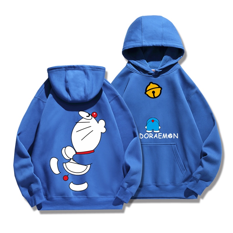 เสื้อแจ็กเก็ตกันหนาว ผ้าฟลีซ แบบบาง มีฮู้ด ลายการ์ตูนโดราเอมอน สําหรับผู้ชาย และผู้หญิง 叮当
