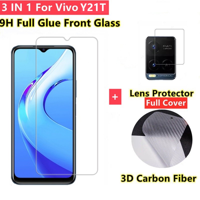 3 In 1 ฟิล์มกระจก Vivo Y21T ฟิล์มกระจกนิรภัย  Vivo Y15S Y15A Y12A Y31 Y33S ฟิล์มหลังเคฟล่า Vivo Y20 
