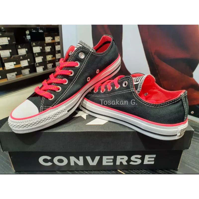 Converse All Star Color Game Ox Black รองเท้าผ้าใบสีดำ เชือกแดงสลับลายสีเหลืองรุ่นพิเศษด้ายขาว Classic [ไม่แท้!คืนเงิน]
