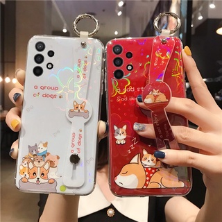 เคสโทรศัพท์ Phone Case for Samsung Galaxy A52S A22 A32 A42 A52 5G 4G A72 A12 A02 A02S with Wristband Casing Cartoon Bear Back Cover