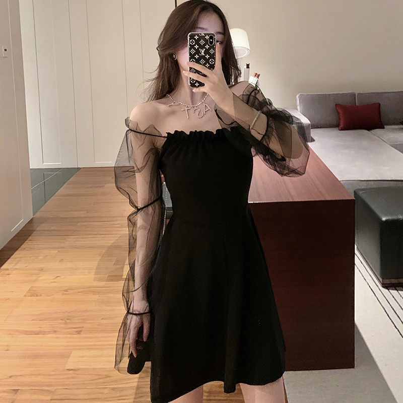 Beryl เดรสแขนพัฟผู้หญิงสไตล์ใหม่นางฟ้าเอวเซ็กซี่เอวบางชุดไหล่เดียว