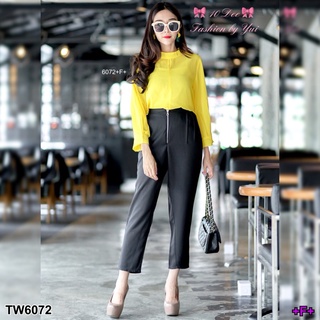 👗Pfashion [ส่งไว!!🚛] P6072 เซตเสื้อแขนยาวคอปีน+กางเกงขายาวแต่งซิปด้านหน้า Set of long sleeve shirts + long pan