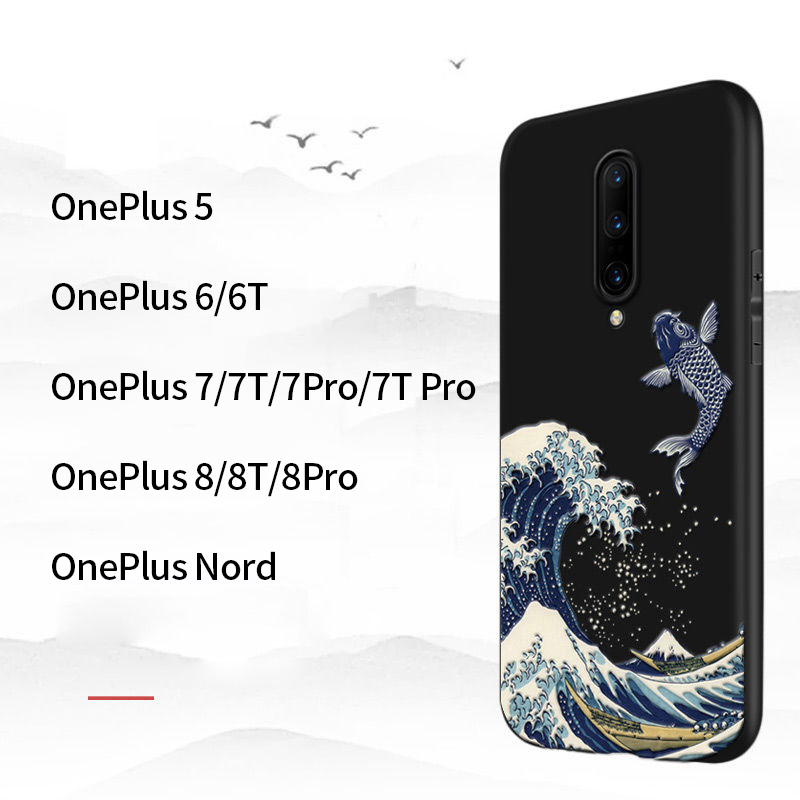 เคส Oneplus Nord 2 /8 Pro /8T /7 Pro โทรศัพท์มือถือ ซิลิโคนนิ่ม เคสป้องกัน ลายนูน คลื่นญี่ปุ่น 3D Ukiyo-e สำหรับ 7t Pro/ 6 T /5T