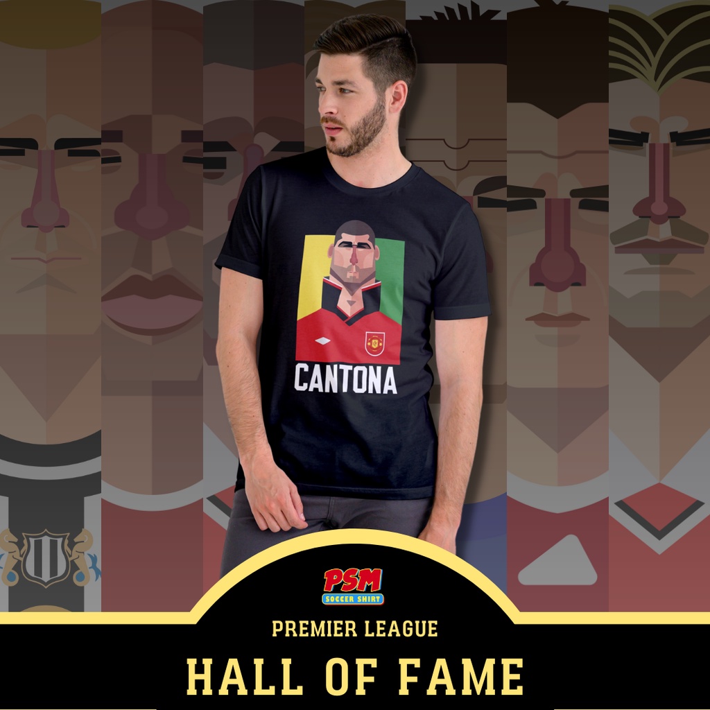 คอลูกเรือPSMเสื้อยืดลายนักฟุตบอล ชุดหอเกียรติยศ พรีเมียร์ลีก สีดำS-5XL