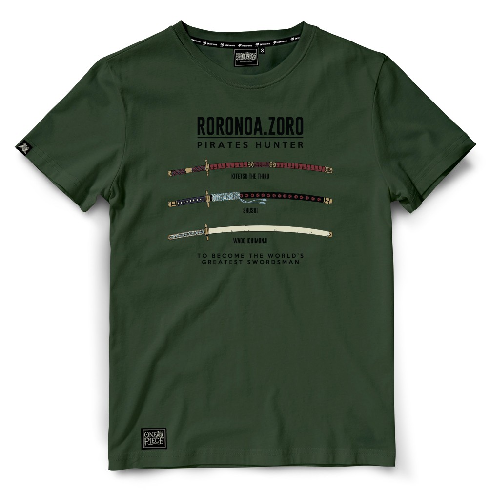 Dextreme เสื้อยืดวันพีซ (DOP-1089) One Piece ลาย Sword of Zoro สีกรม และ สีเขียว