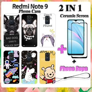 2 IN 1 Redmi Note 9 เคสโทรศัพท์ พร้อมกระจกนิรภัย เซรามิค ป้องกันหน้าจอ โค้ง ฟิล์มนิรภัย การ์ตูน