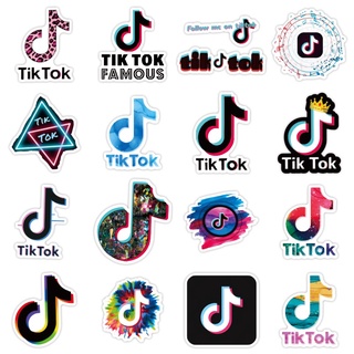 พร้อมส่งTIK TOK LOGO 50แผ่น สติกเกอร์ กันน้ำ ใช้ซ้ำได้ กระโปรงหลังรถ โทรศัพท์มือถือ TIKTOK ติ๊กต๊อก