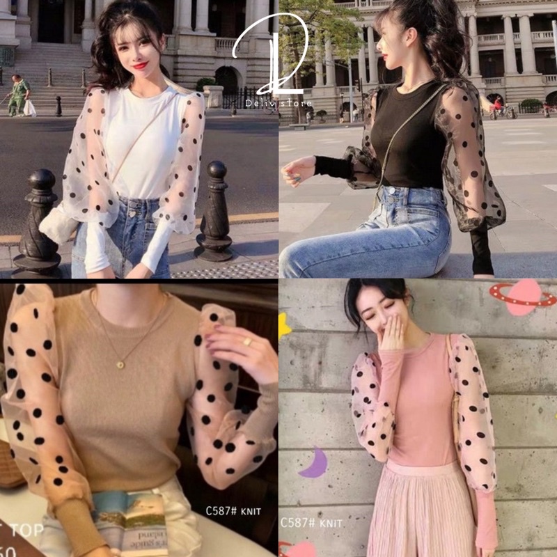 DELIV STORE - BLOUSE DOTDOT PUFFY SLEEVE IMPORT 6616