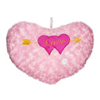 หมอนรูปหัวใจลายเลิฟสีชมพูเรืองแสง ขนาด 25x35x12 ซม. Pink Heart Shape Cushion Pillow