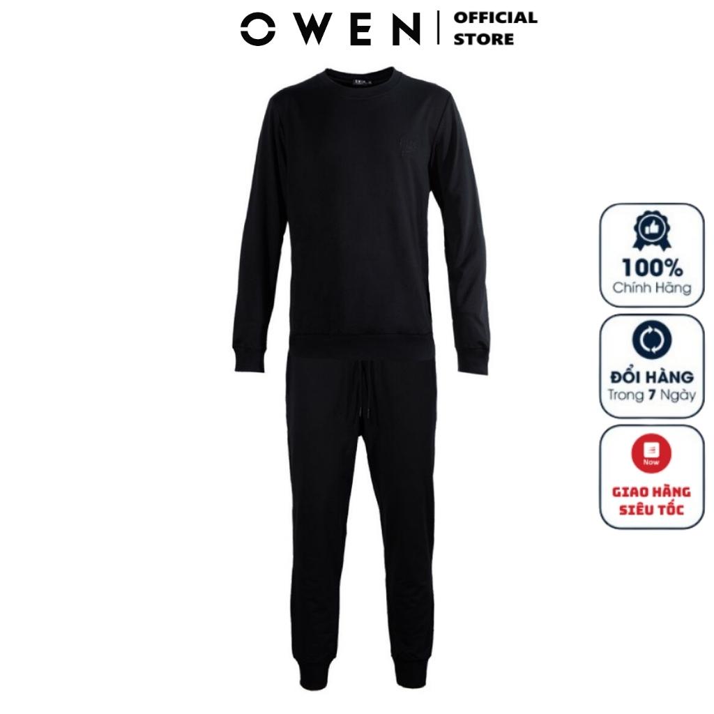 OWEN BMN ชุดใส่อยู่บ้านฤดูใบไม้ร่วงและฤดูหนาวของผู้ชาย221186 ซีวีซี ผ้ายืดสีดําตรงพอดีเสื้อแขนยาว โอ
