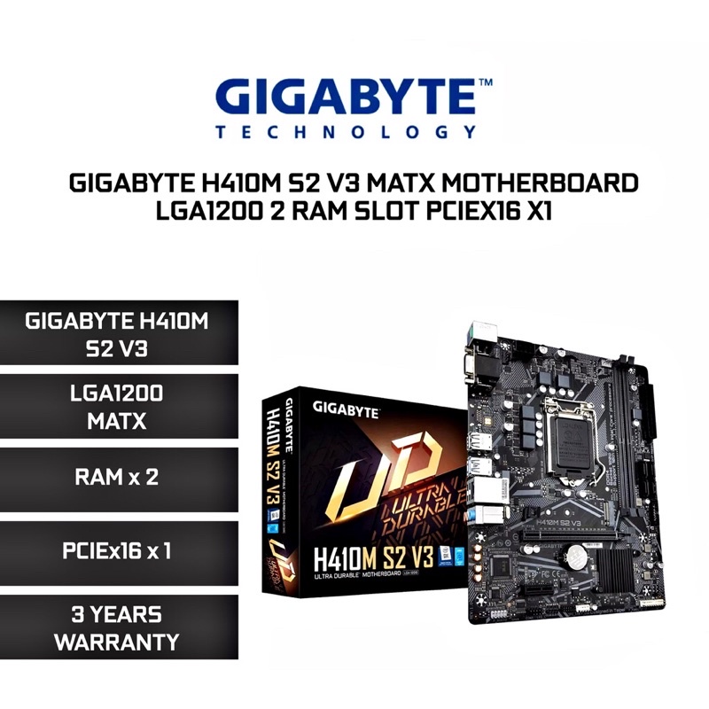 MAINBOARD (เมนบอร์ด) 1200 GIGABYTE H410M S2 V3 Warranty SVOA 3 - Y