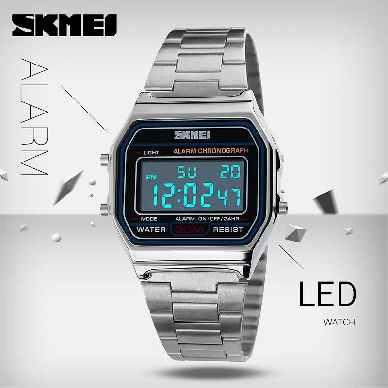 SKMEI นาฬิกาข้อมือดิจิตอล LED แบบกันน้ำ แฟชั่นผู้ชาย