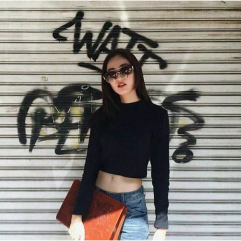 🔥Mfs100🔥เสื้อครอปคอเต่าแขนยาว เนื้อผ้านุ่ม ไม่บาง ใส่สบาย