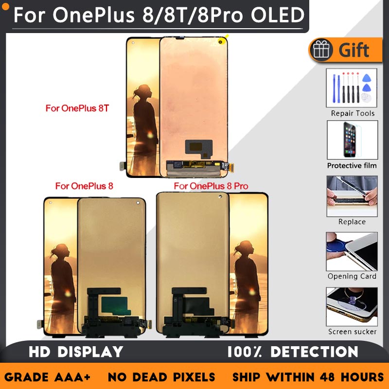 จอแสดงผล OLED สําหรับ OnePlus 8 8Pro 8T AMOLED Original หน้าจอ LCD และเคสด้านหน้าส่งเครื่องมือซ่อมแซ