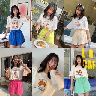 เสื้อยืดผ้าฝ้ายพิมพ์ลายคลาสสิก Morning Kimmame - เสื้อ รุ่น Foodie Collection 6 ลาย oversize SML