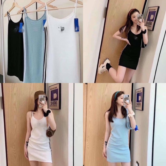 พร้อมส่ง ชุดสายเดี่ยวมินิเดรสลายอาดิดาส Adi.....Mini Dress