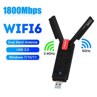 อะแดปเตอร์เสาอากาศเครือข่าย 1800M USB WiFi 6 เสาอากาศคู่ 1800M AX1800 Dual Band 2.4G 5G WiFi สําหรับคอมพิวเตอร์ แล็ปท็อป