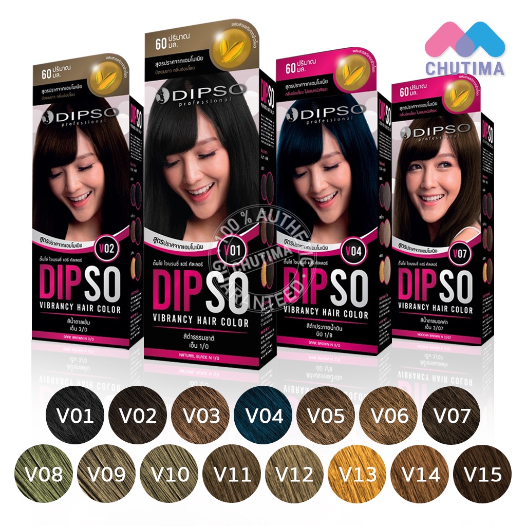 ดิ๊พโซ่ครีมเปลี่ยนสีผม V1-V15 อ่อนโยนต่อเส้นผมและหนังศรีษะ ปริมาณ 60 มล. DIPSO VIBRANCY HAIR COLOR 60 ml.
