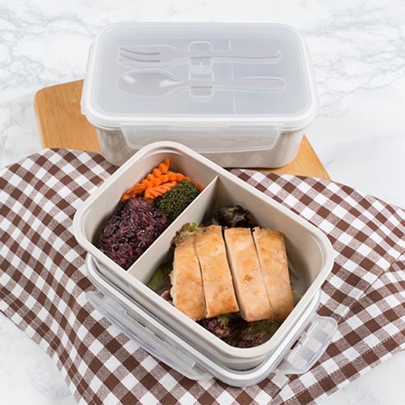 กล่องข้าว กล่องข้าวพร้อมช้อนส้อม กล่องข้าวพลาสติก   ❤️sale Lunch Box Double Lock รุ่น 1239 พร้อมช้อน