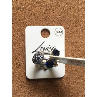 Lovisa แหวนเงินแฟชั่น แหวนเชต 3 วง แต่งคริสตัลไพลินสีน้ำเงิน สวยหรู ไซส์ S-M