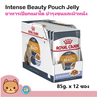 Royal Canin INTENSE BEAUTY POUCH JELLY อาหารเปียกสำหรับแมวโตบำรุงขนและผิวหนัง (85 กรัม x 12 ซอง)