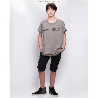 OVS05 (oversizeAwesome (ออซั่ม) เสื้อยืดสีพื้น แขนสั้น คอกลมทรงโอเวอร์ไซซ์