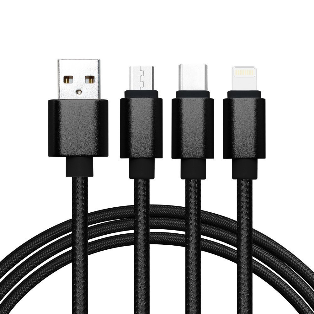 3in1 MultiFunction Durable Braided Micro USB, Type C, Lightning Micro