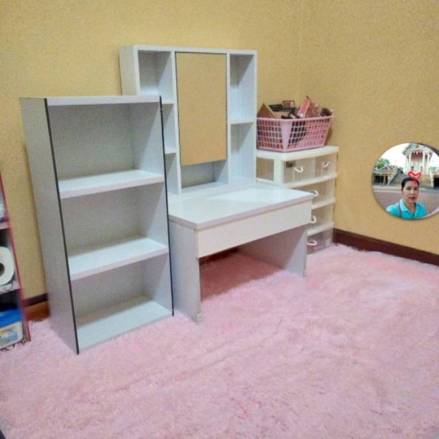 ราคาถูก Hawa 90 Furniture เซต​ โต๊ะเครื่องแป้งคุณหนู​ + ชั้นวางของ​ ชั้นวางกระเป๋า