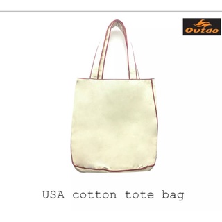 USA Cotton 13.5 X 15.5 นิ้ว ผ้าคอตตอนทวิลพรีเมี่ยม ถุงผ้าดิบมีเส้นขอบแดง ช่องใส่ของเป็นผ้าร่มสีแดงมีซิปเล็กด้านใน สวย