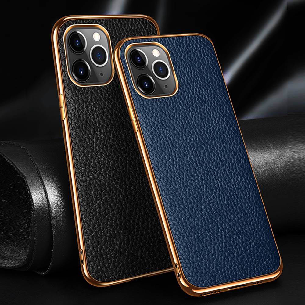 Genuine Leather Case For Iphone 12 11 Pro Case For Iphone 13 Pro Max Case Electroplate Coque For Iphone 12 13 Mini Cover