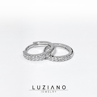 💙 ต่างหูเงินแท้ ชุบทองคำขาว รุ่นห่วงขนาดกลาง เพชร CZ เกรดพรีเมี่ยม - Luziano Jewelry