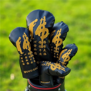 Golf Woods Headcover 1 3 5 UT Driver Fairways Hybrid Blade Straight Putter Cover Buddha Thick PU Leather Anti-Scratch Pr