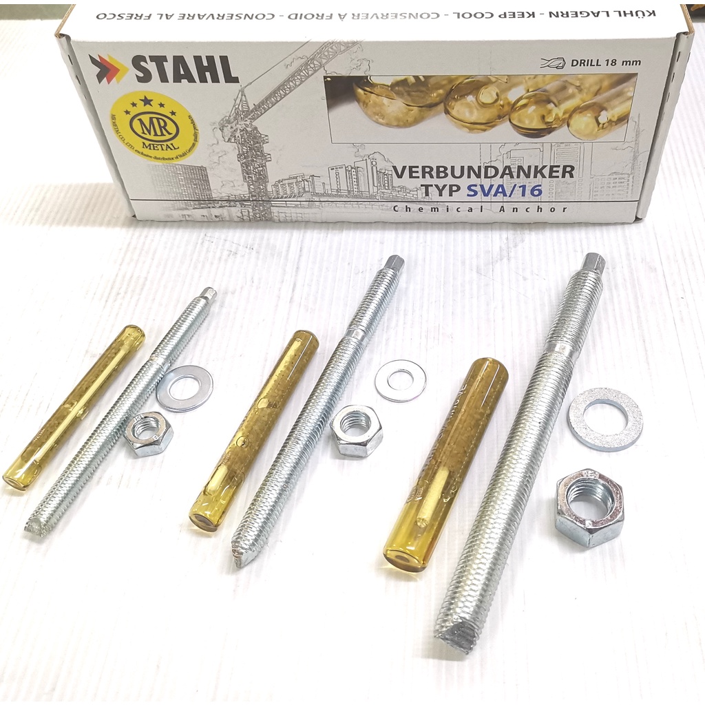 STAHL MR METAL พุกเคมี พร้อมสตัด, หัวน็อต,แหวนอีแปะ 10M 12M 16M SVA-VE10 SVA-VE12 SVA-VE16 แบบปั่น ห