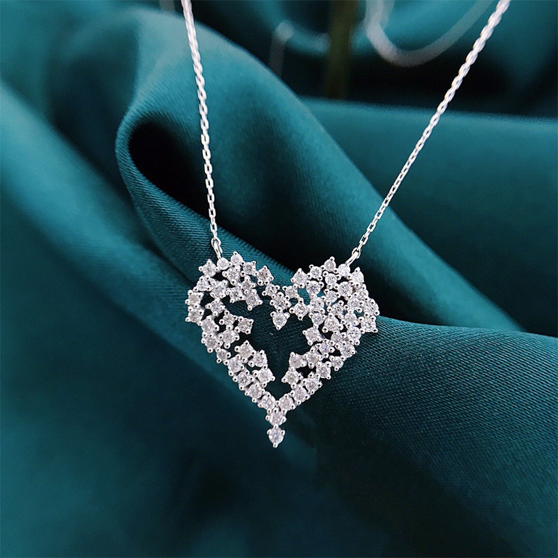 100% Solid 925 เงินสเตอร์ลิงนวนิยายออกแบบ Love จี้สร้อยคอผู้หญิง Full Bling Cubic Zirconia งานแต่งงานใหม่หมั้นแนวโน้มหัวใจเครื่องประดับ