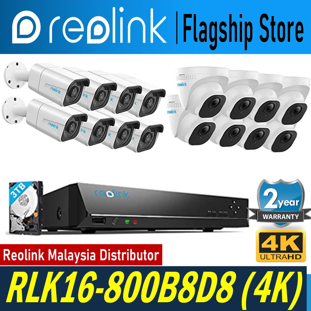 Reolink RLK16-800B8D8 4K 3TB 16CH NVR System PoE กล้องรักษาความปลอดภัย IP กลางแจ้ง 24/7 การเฝ้าระวัง