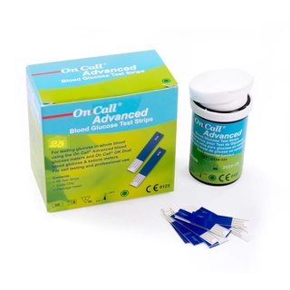 On Call Strip Advanced Blood Glucose Test Strips แผ่นตรวจน้ำตาล แถบวัดน้ำตาลในเลือด จำนวน 25 ชิ้น 03382