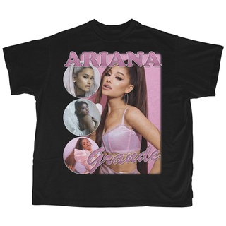 เสื้อยืดโอเวอร์ไซส์Ariana Grande | Bootleg Rap Tee เสื้อยืดลําลองแฟชั่นสําหรับผู้ชายผ้าฝ้ายแขนสั้นคอกลมสีดําสไตล์วินเทจS