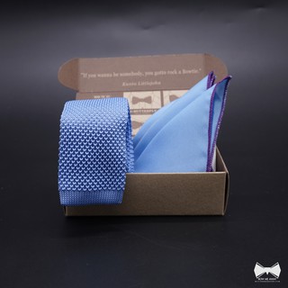 เซ็ทเนคไทถักฟ้า+ ผ้าเช็ดหน้าสูท-Sky Blue knitted tie+ pocket square