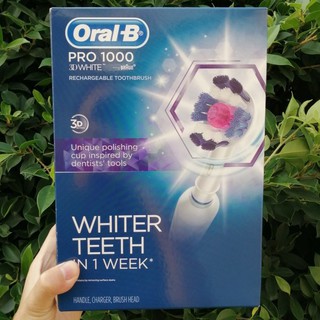 แปรงสีฟันไฟฟ้า แบบชาร์จไฟได้ ออรัลบี Oral-B® Pro 1000 3D WHITE™ Electric Rechargeable Toothbrush แถมอะแดปเตอร์