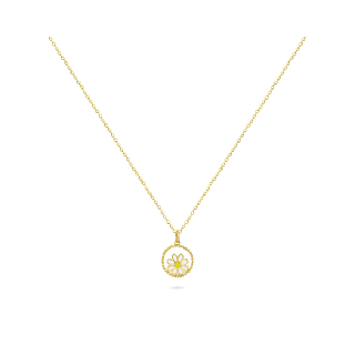 Mongkon NA-640012 ทองคำแท้บริสุทธิ์สูง 96.5% สร้อยคอ Hello Daisy จี้ดอกเดซี่สุดน่ารักลงสีพิเศษ Enamel